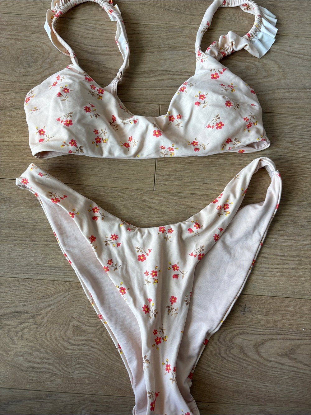 aerie Cream Bikini Set with Pink Floral Print